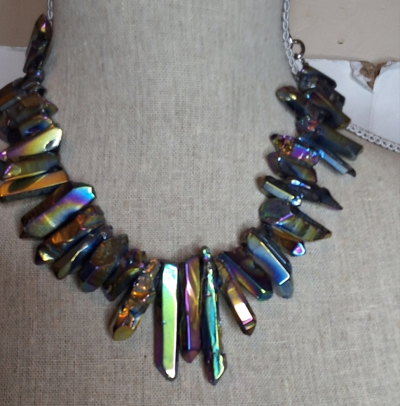 Rainbow Quartz Titanium Iridescent Aura Crystal Necklace - Picture 2 of 12